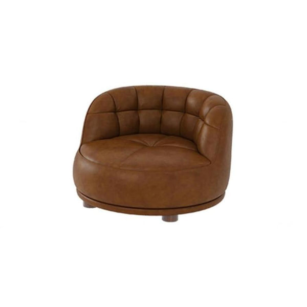 Baish Genuine Leather Brown Swivel Armchair with Checked Back Comfortable Stylish Seat