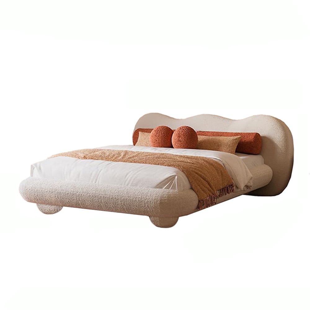 Curve Bio Frame Cathie Boucle Upholstered Bed Frame with Round Feet Curved Design Bed ...
