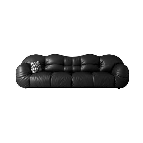 Flora Black Genuine Leather 3-Seater Sofa Petal-Shaped Couch