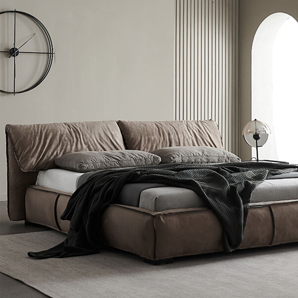 Hale Genuine Leather Luxurious Upholstered Bed Frame with Elephant Ear ...