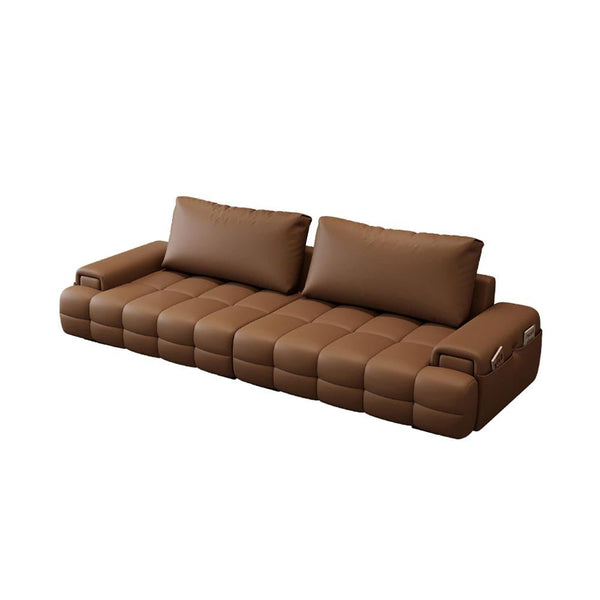 Lane Genuine Leather 3-seater Sofa High Back Cushion Grid Seating Design Low-profile Armrests Couch