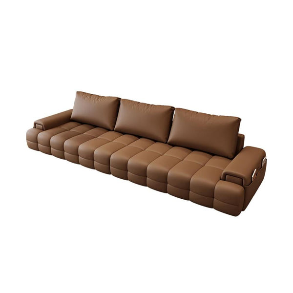 Lane Genuine Leather 4-seater Sofa High Back Cushion Grid Seating Design Low-profile Armrests Couch