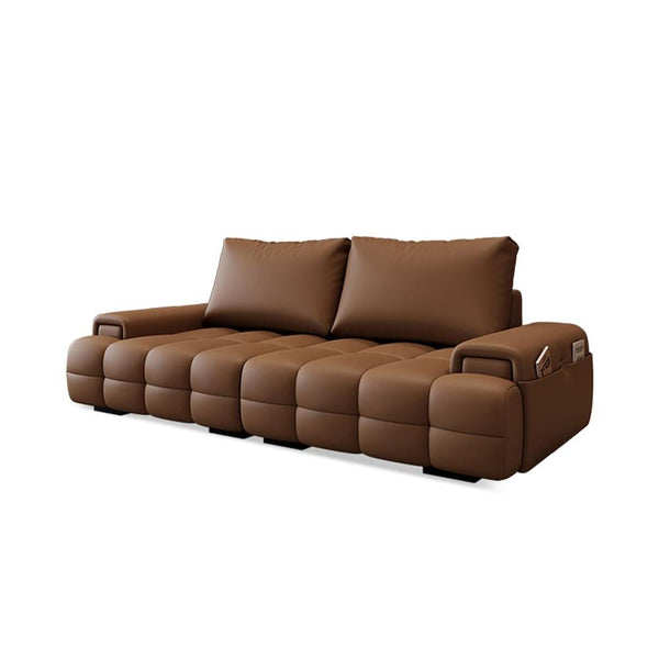 Lane Genuine Leather 2-seater Sofa High Back Cushion Grid Seating Design Low-profile Armrests Couch