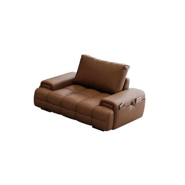 Lane Genuine Leather 1-seater Sofa High Back Cushion Grid Seating Design Low-profile Armrests Couch