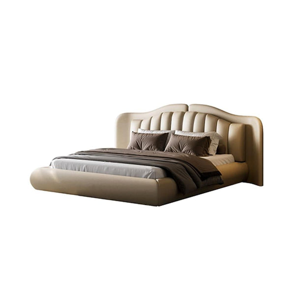 Primo Genuine Leather Bed with Sculpted Curved Headboard Modern Low-Profile Design