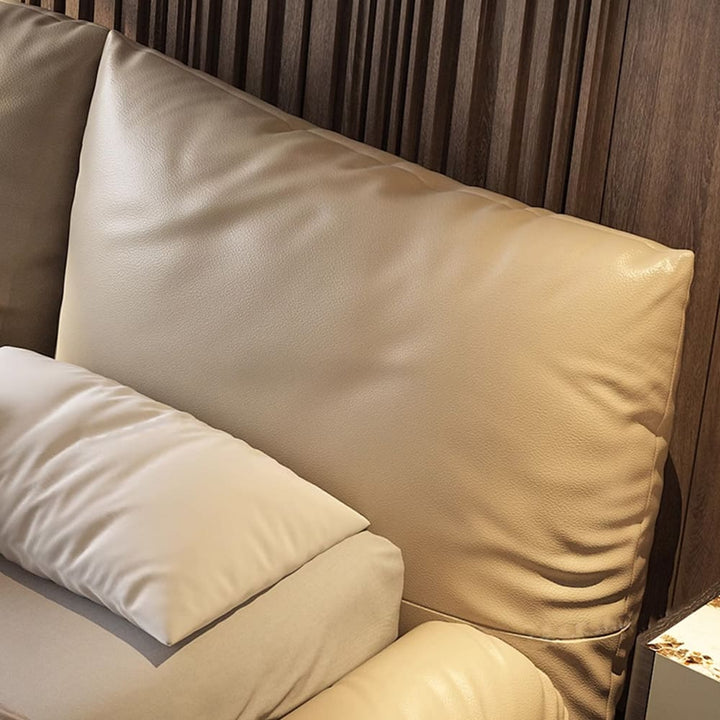 Samuel Genuine Leather Modern Low-Profile Padded Bed Frame with Pillow ...
